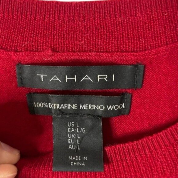 Tahari red knitted crew neck pullover sweater size L - Picture 3 of 4